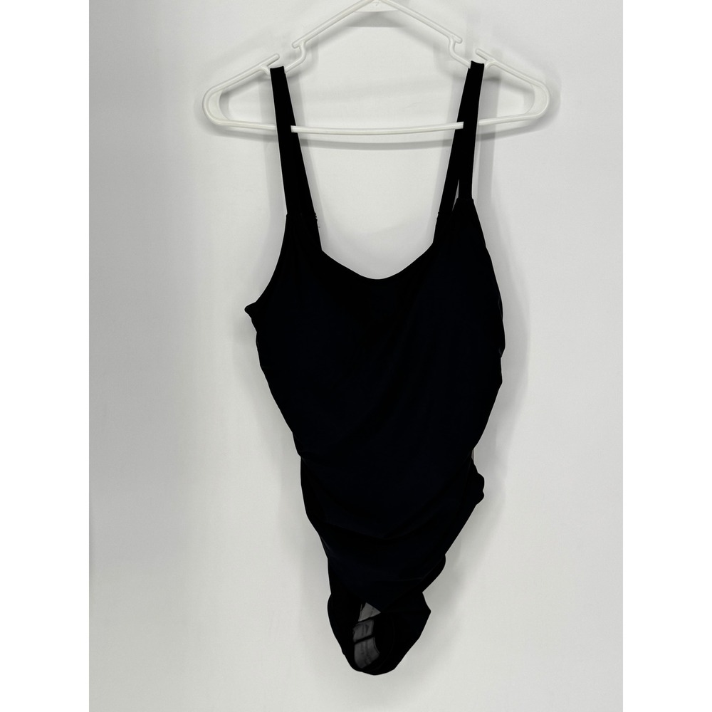 Nicole Miller Studio Swimsuit Womens Large Black New Ruched One Piece Adjustable